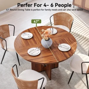 Round Dining Table for 4, 47 Inches Farmhouse