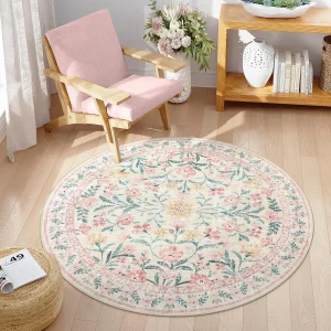 Pink Floral Round Rugs