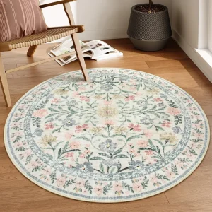 Round Boho Floral Rugs