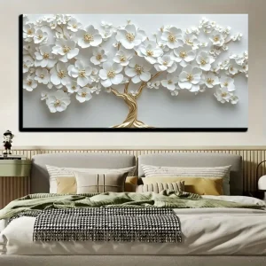 white flower oil painting on canvas