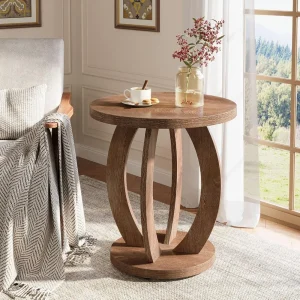 Round Side Table with Storage Shelf