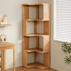 Solid wood corner bookshelf